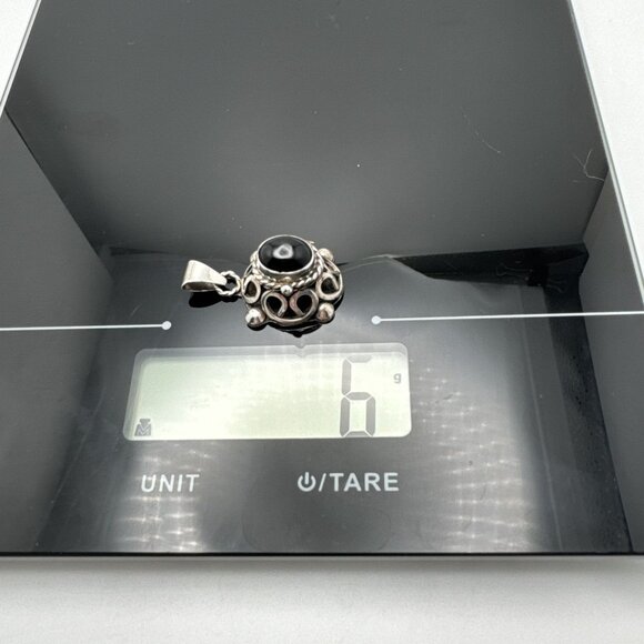 Onyx Sterling Silver Locket Poison Box Pendant .925 Vintage Mexico 6 Grams - Picture 10 of 10